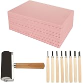 DIRBUY 10 Pack Rubber Stamp Making Kit - Block Printing Kit，Linoleum Carving Tools with 8 Type Blades, 8 Pcs Pink Rubber Carving Block and Rubber Brayer Roller