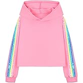 WELAKEN Girls' Rainbow Sequin Striped Hoodie Sweatshirt Crop Tops