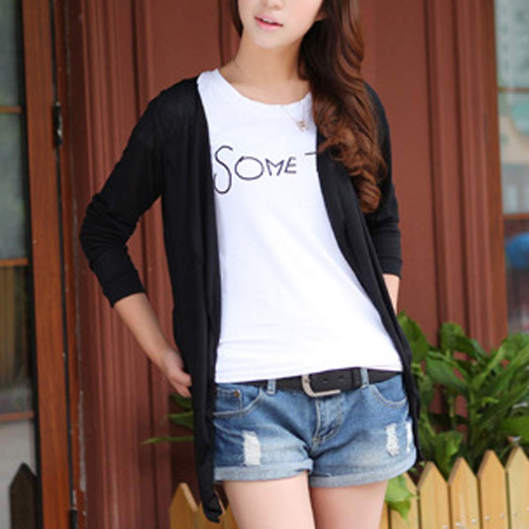 wwweyi Women Casual Long Sleeve Ultra-Light Sun Protection Air Conditioner Cardigan Cover-Ups Black
