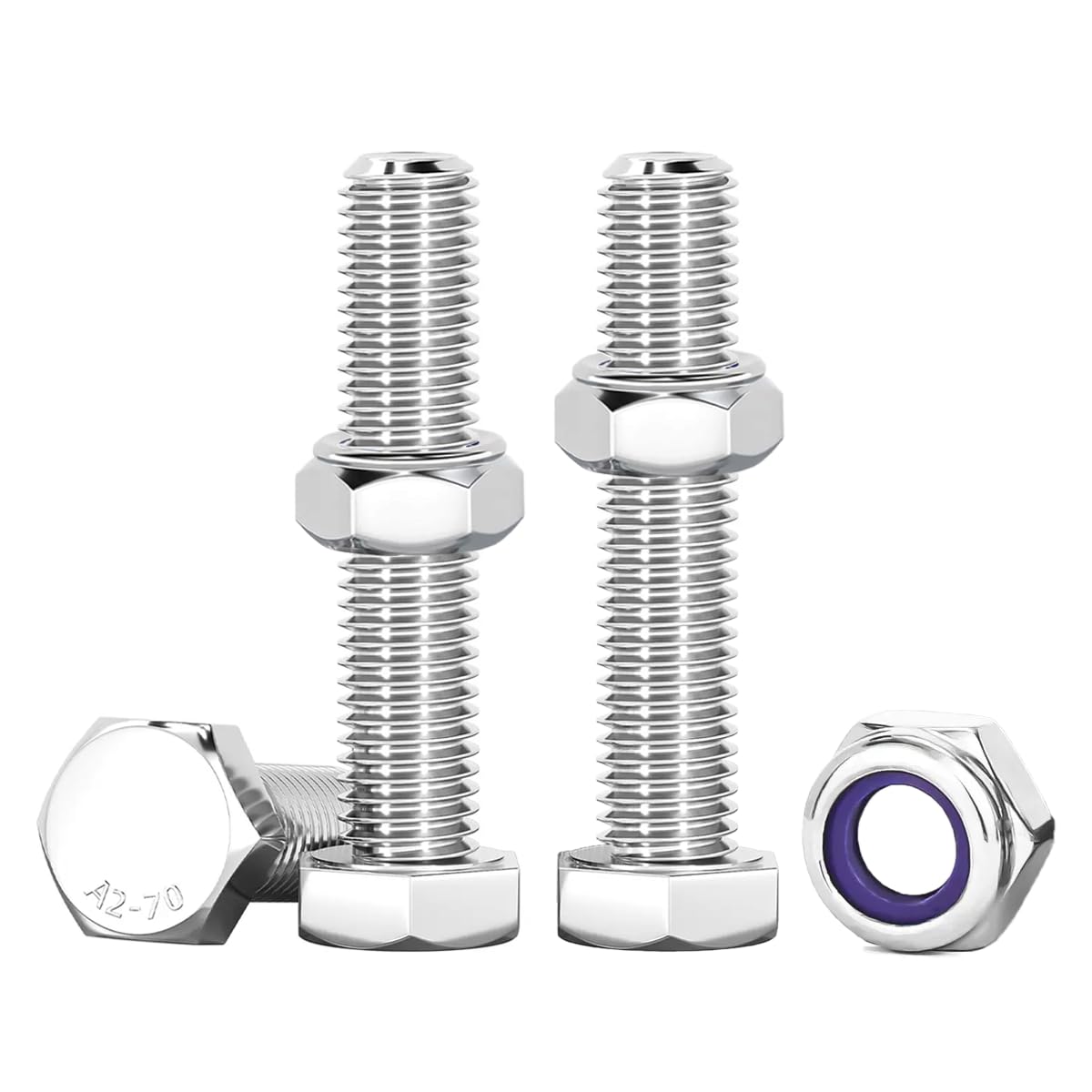 Drenky Nuts and Bolts Assortment, 10 Pcs M6 Bolts and Lock Nuts Set 304 Stainless Steel Hexagon Bolts and Nuts M6 x 40mm Machine Screws and Nut for Machinery, Furniture, Car, Ship, 3D Printing — image 1