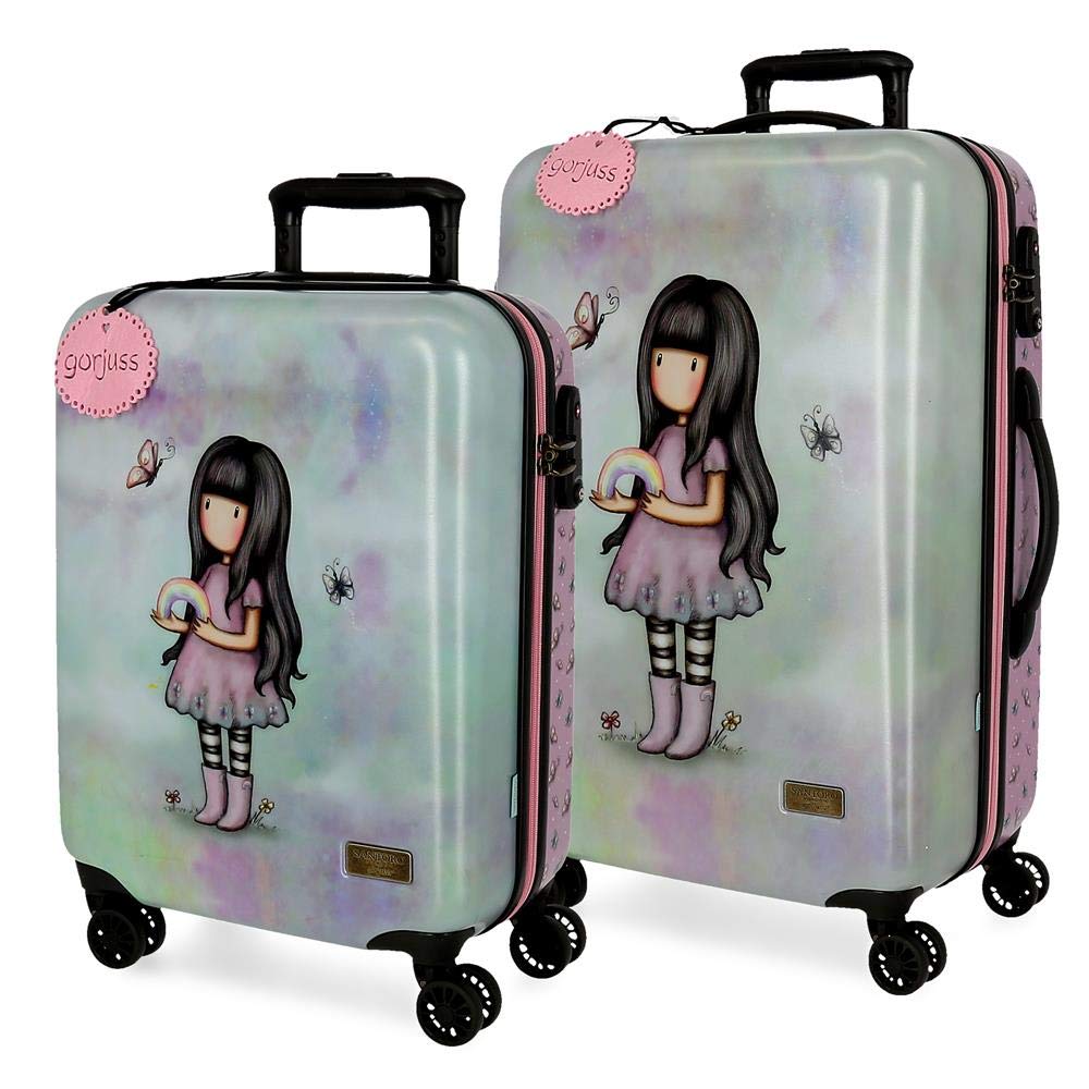 Santoro Gorjuss Somewhere Multicoloured Luggage Set 55/67 cm Rigid ABS TSA lock 78.39L 4 Double Wheels Hand Luggage