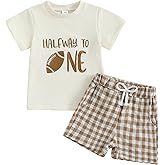 Bagilaanoe Football Half Birthday Outfit Baby Boy Half Way to ONE Short Sleeve T-Shirt and Shorts Set Cake Smash Outfit