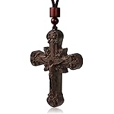 TIANAO Cross Necklace for Men,Handmade Wood Cross Necklace, Cross for Car Mirror,Gift for Him-Adjustable Length Cross Necklace,Wooden Cross Necklace-More Comfortable