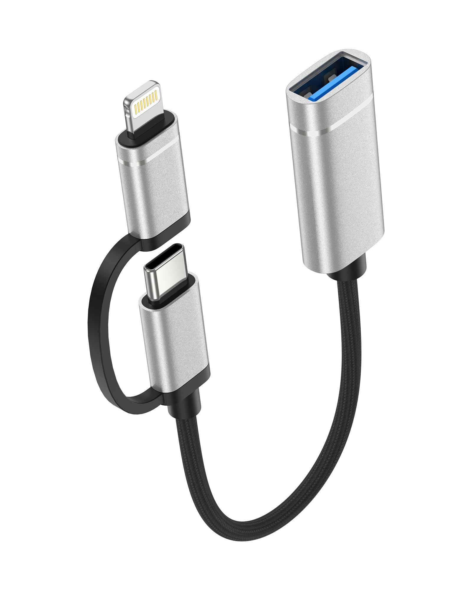 2-in-1 USB C/Lightning to USB 3.0 Adapter, USB to USB C OTG Adapter Cable, 5Gbps High-Speed Data Transfer Lightning OTG Adapter Compatible with iPhone 17/16/15/14/13/12/11 Pro, Galaxy S26/S25/S24/S23