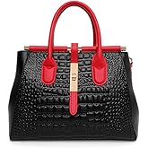Genuine Leather Crocodile Print Handbag - Large Capacity, Detachable Strap, Color-blocked, Women's Cross-body Tote