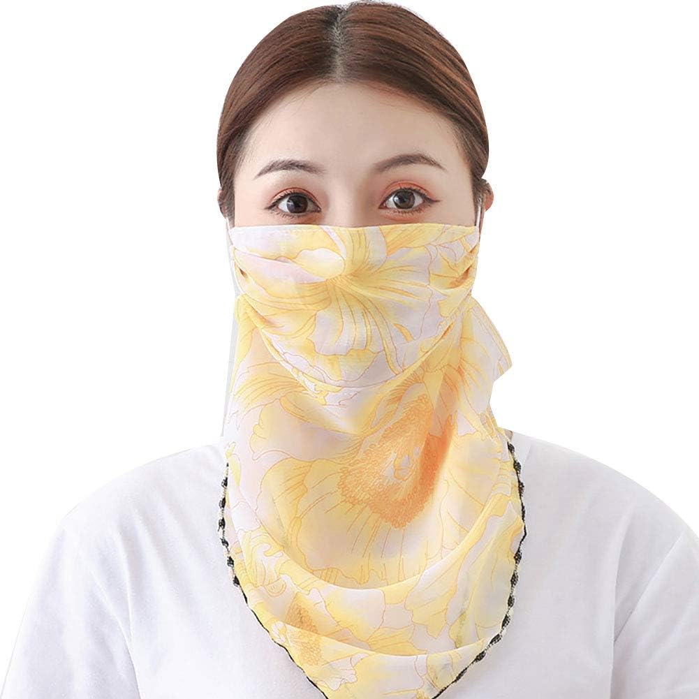 Fenfangxilas Fashion Unisex Mouth Face Cover Fashion Printed Outdoor Cycling Breathable Women Anti UV Sun Scarf Face Safety Face for Dust Protection - Lily Yellow