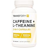 TransformHQ Caffeine & L-Theanine (100mg Each) 180 Caps - Gluten Free, Non-GMO