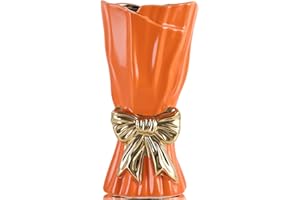 Ceramic Bow Vase,Gold Coquette Girly Bouquet Vase Aesthetic, 9.4 in Tall Wide Mouth Floral Vases for Fresh/Dried/Faux Flowers