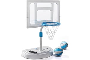 MAYFIRE Swimming Pool Basketball Hoop, Stainless Steel Adjustable Poolside Basketball Goals System with 32 Inch Shatterproof Backboard, 2 Balls & Pump Included