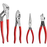 TEKTON Pliers Set, 4-Piece (Groove Joint, Slip Joint, Long Nose, Diagonal Cutting) | PLR99022