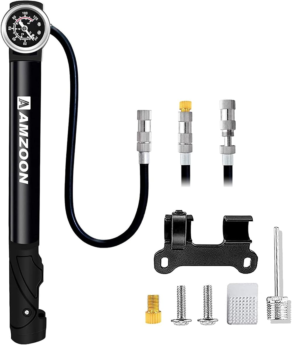 AMZOON Mini Bike Pump with Gauge, 27.5 cm, Presta/Schrader, 120 PSI