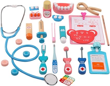 Colicor 24st Holz Arzt Spielzeug Arztkoffer Kinder Doktor Rollenspiel Spielzeug Kit Amazon De Garten