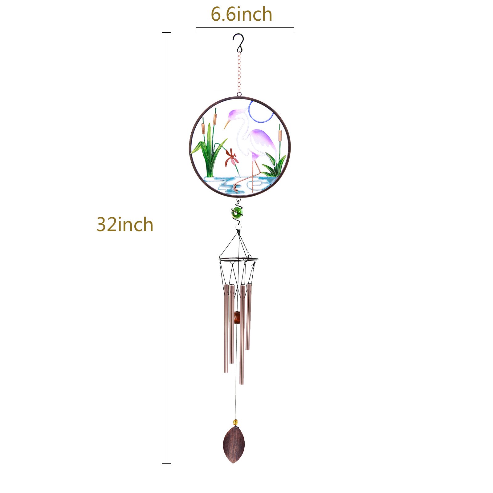 CREATIVE DESIGN CD-WC02, 32\'\'H White Crane Wind Chimes, Portable Metal Home Garden Decoration