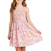 WELAKEN Girls Summer Sundress Criss Cross Back Ruffle Strap Elastic Waist Ruched Dress