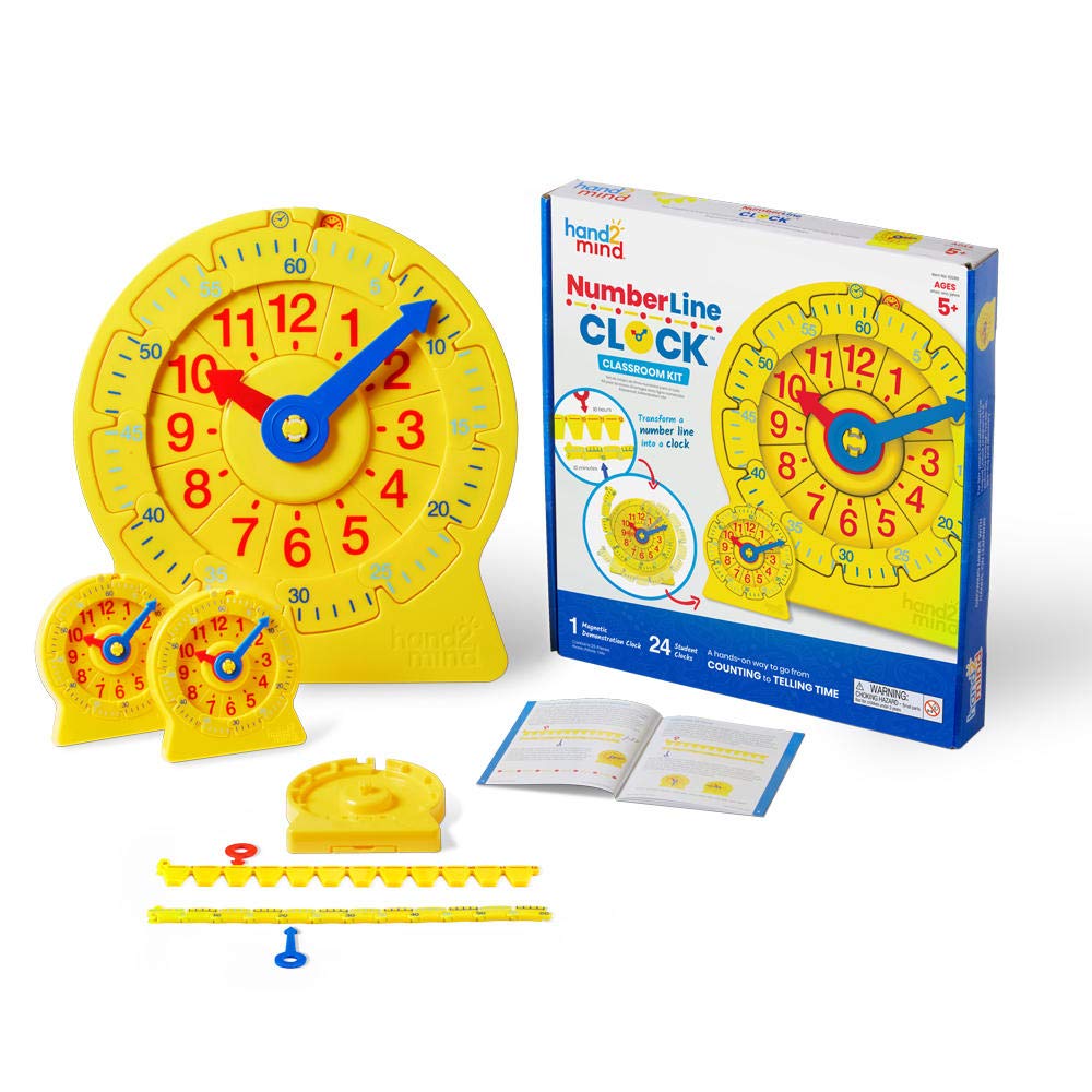 hand2mind NumberLine Clock for Kids Learning to Tell Time, Math