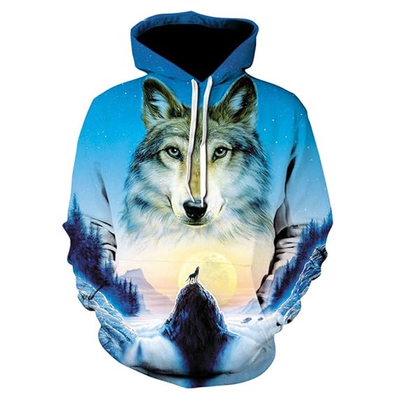 3d wolf print hoodie