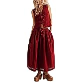 HOXIJIA Women Long Skirt 2 Pieces Set Hollow Out Eyelet Lace Tie Front Vest and Skirt 2PCS Outfits Vintage Solid Color Set