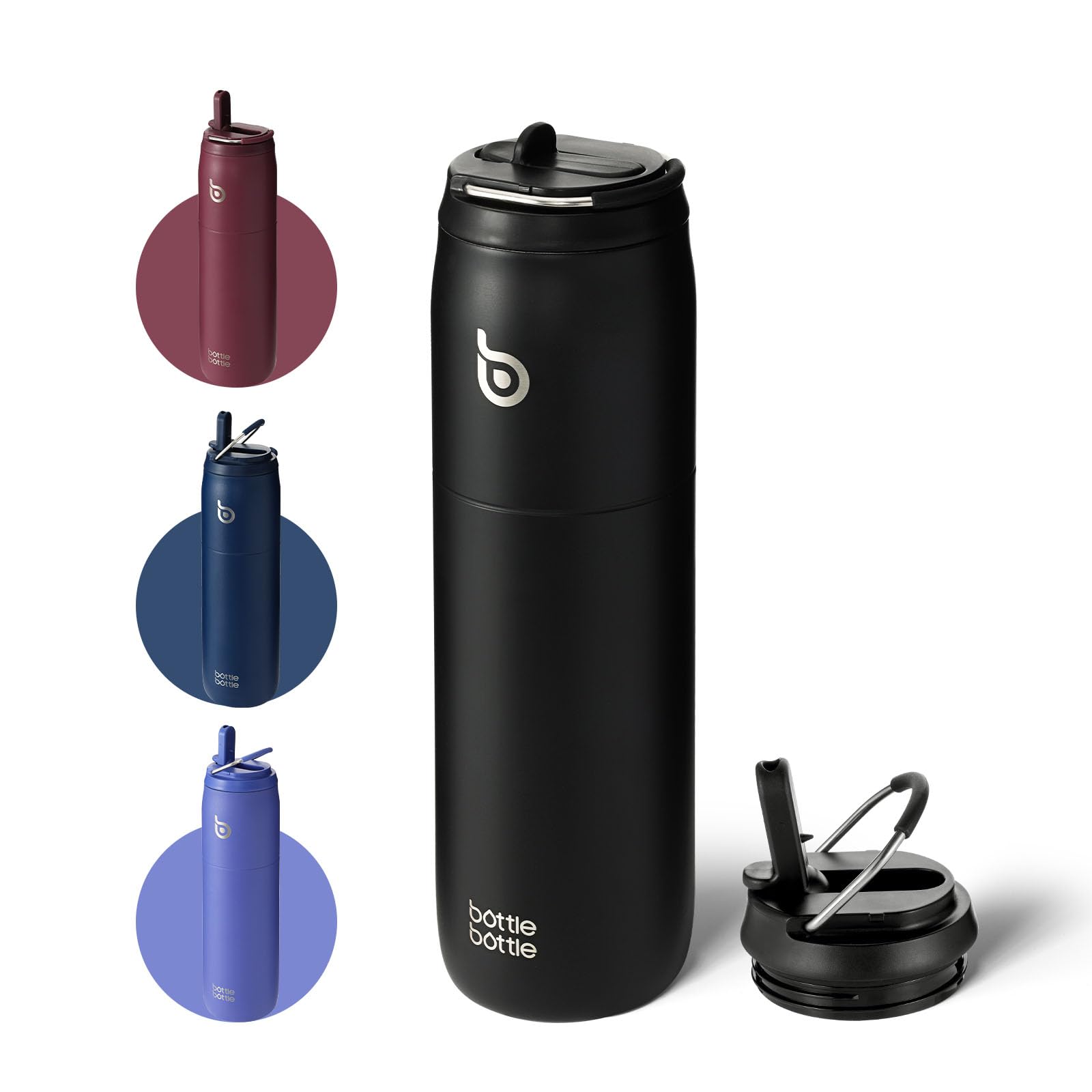 BOTTLE BOTTLE Stainless Steel Water Bottle with Straw and Lid, 32 oz Vacuum Insulated Water Bottle Stay Cold for 24 Hrs, Hot for 12 Hrs, Leak-Proof Wide Mouth Water Bottles for Men, black — image 1