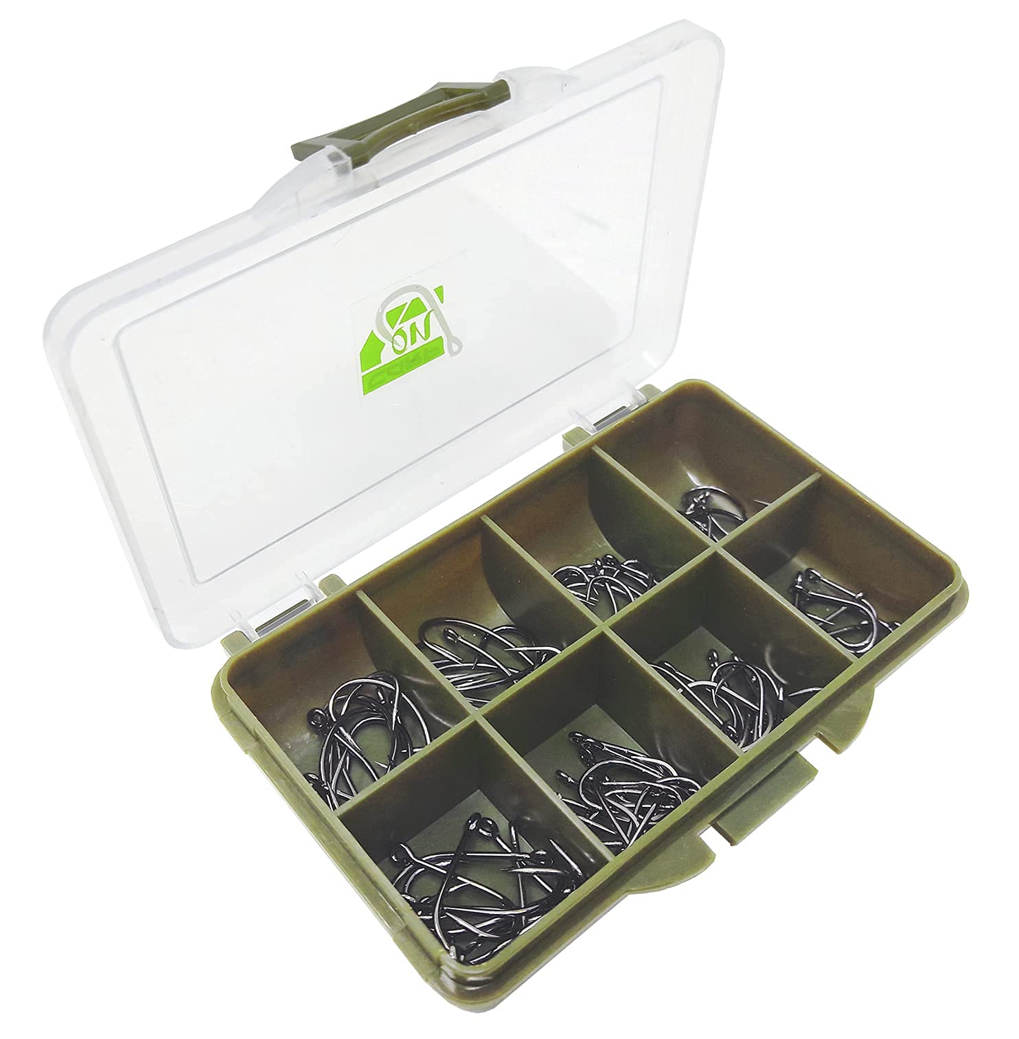 Carp On - 80 Assorted Barbless Carp Eyed Fishing Hooks - Curved and Wide Gape (Size 4, 6, 8 and 10) Comes in a Tough Tackle Storage Box - 15cm x 12cm x 3cm [14-46810]