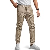 CQR Men's Flex Lightweight Joggers, Elastic Waist Drawstring Casual Pants, Tapered Fit Water Resistant Outdoor Cargo Pants