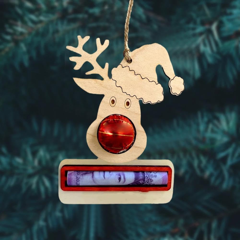 Tree Stands - Christmas Unique Money Holder for Cash Gift,Wooden Money Cash Holder Chocolate Storage Reindeer Christmas Tree Hanging Ornaments with Lanyard, Novelty Xmas Tree Pendant Christmas Decoration