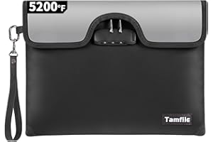 TAMFILE 5200°F Fireproof Money Bag with Lock, Water Fireproof Document Bag with Zipper, 8 Layers Fire Insulation, Fireproof Safe Storage Pouch with Lock for Cash, Passport, Certificate(10" x 13", Black)