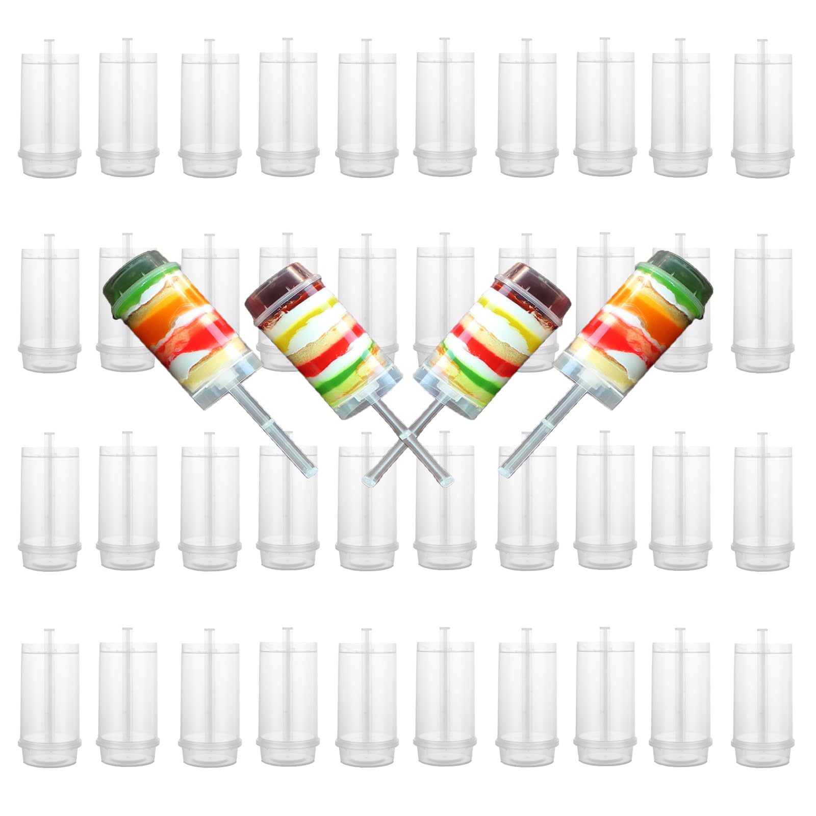 Photo 1 of LOEQIAN 40 Pack Plastic Round Shape Cake Pop Shooter, Clear Cake Push-up Pop Containers with Lids for Wedding Birthday Party(Base & Sticks)