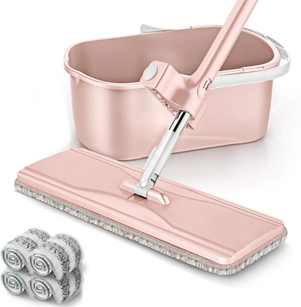 Ljings Flat Squeeze Mop Und Bucket Set Mit 4 MikrofaserPads, Selbstwringendem MopSystem