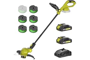 SEYVUM String Trimmer, 20V 12-inch Cordless Weed Trimmer with Auto Line Feed, 2 X 2.0Ah Battery Powered Grass Cutter, Lawn Edger with 6 Pcs Spool Line, Fast Charger Included