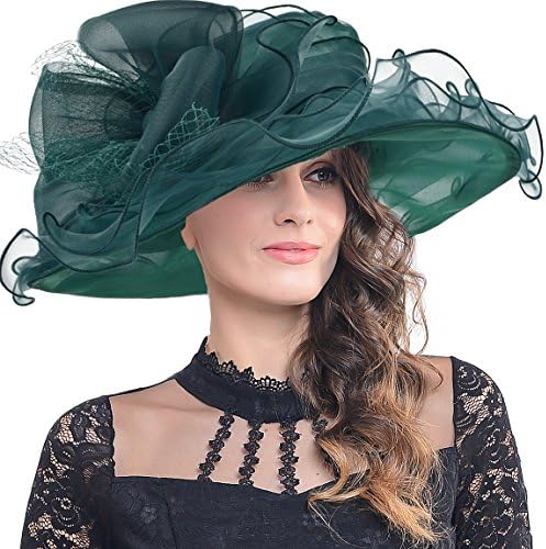 Women's Church Derby Kentucky Wide Brim Sun Hat with Flower S019 (S601-Emerald)