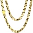 ChainsHouse Stainless Steel Mens Cuban Link Chain, Black/18K Gold Miami Cuban Chain Necklace, 5mm/7mm/9mm/12mm/14mm Width, No Tarnish& Durable Hip Hop Mens Jewelry, 18"-30", Send Gift Box