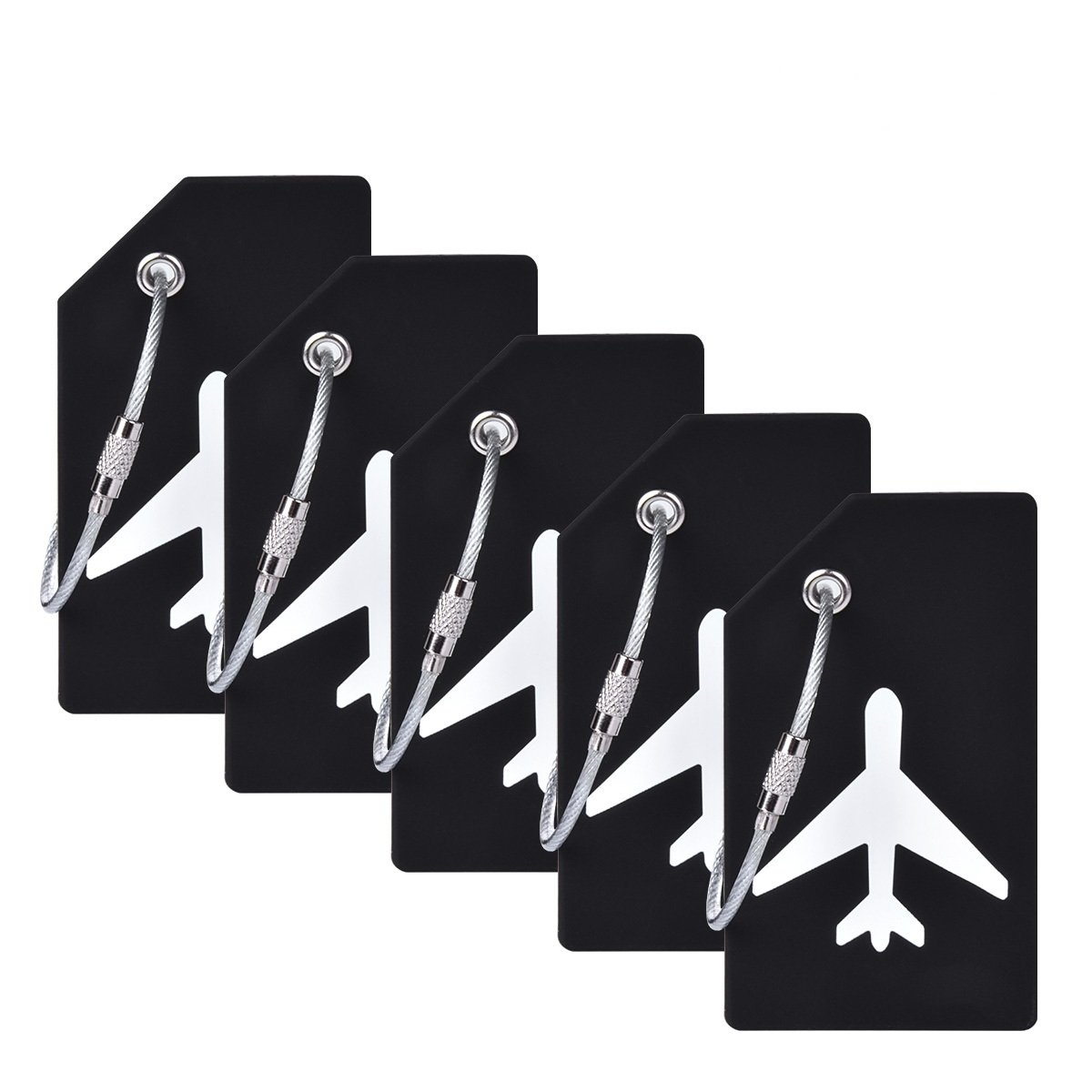 Silicone Luggage Tag with Name ID Card Perfect to Quickly Spot Luggage Suitcase By Ovener (Black 5 Pack Tags)