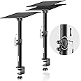 OUKMIC Clamp On Desktop Speaker Stand Holder Pair, Heavy Duty Audio Studio Monitor Stands Riser Tilt Height Adjustable, Universal Desk Mount Shelf Tray for Subwoofer Surround Sound Bookshelf Laptop