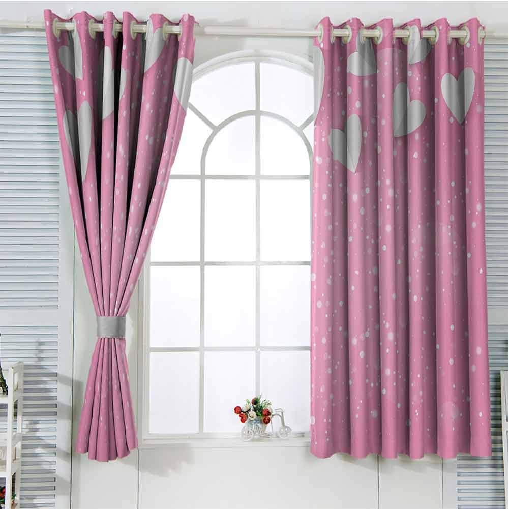 Grommet Window Curtain Blackout Curtain Pink and White,3D Style Valentines Hearts As Butterfly Wings Magical Love in The Air,Pink Pale Grey Drapes Panels 55 x 63 inch