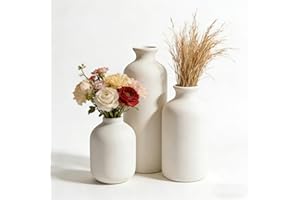 3Pcs Ceramic Vase Set, Small Vases for Dried Pampas Grass & Faux Flowers, Modern Minimalist Farmhouse Decorative Vases for Li