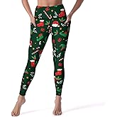 DROEYROEST High Waist Workout Leggings for Women Tummy Control Printed Yoga Pants with Pockets Holiday Costume