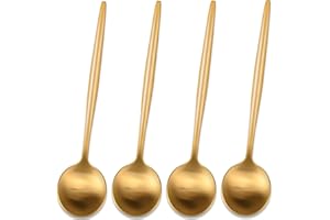 5.1 Inches Satin Gold Coffee&Tea Spoons,Small Demitasse Spoon,Mini Spoons for Stirring,Gold Teaspoons Set of 4 SS18/10 Solid 
