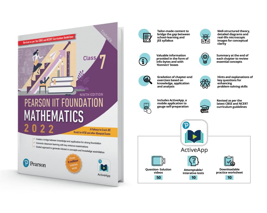Pearson IIT Foundation Mathematics Class 7| Ninth Edition| for JEE, NTSE, Olympiad| Revised CBSE and NCERT'23|Free access to e-library for Self Preparation 2