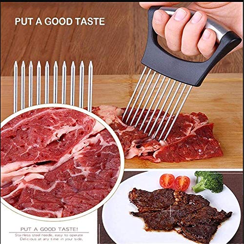 Food Slice Assistant Onion Holder Slicer - 2Pcs Stainless Steel Onion Holder Slicer Cutter Chopper - Tomato Vegetable… - Image 3