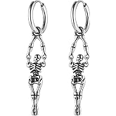 HZMAN Skull Dangle Drop Earring for Men Stainless Steel Gothic Skeleton Hinged Hoop Earring Halloween Jewelry Gift