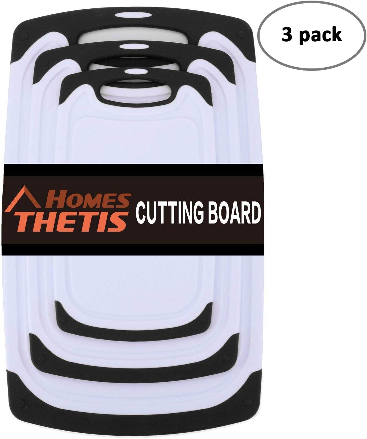 Chopping Board Kitchen Cutting Board Set of 3, Dishwasher Safe Reversible Boards Sets with Deep Drip Juice Groove and BPA Free for Cooking - Black