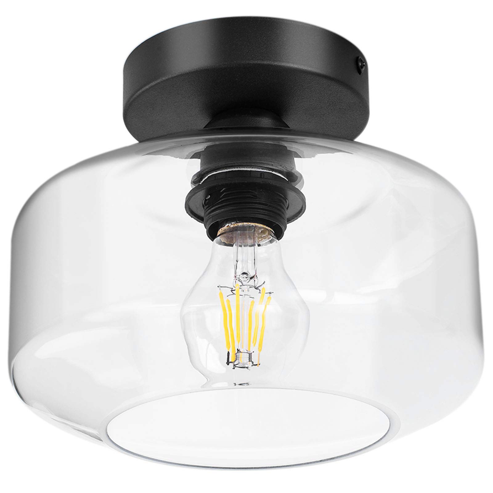 TeHenoo Industrial Ceiling Light Fixture,Clear Glass Shade, Semi Flush