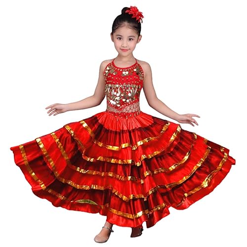 Rolanko Girls Spanish Flamenco Skirt Gypsy Belly Dancer
