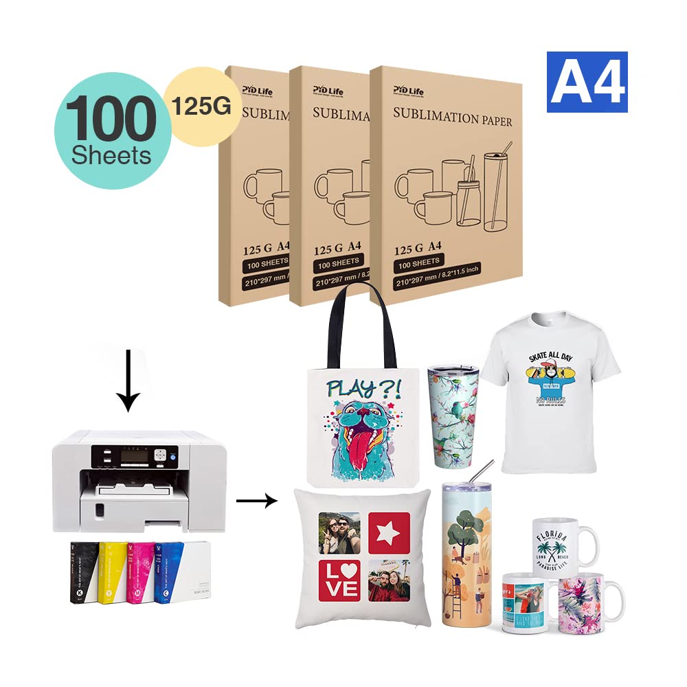 PYD Life Sublimation Heat Transfer Paper 8.2 x 11.5 Inch A4 Size,100 Sheets,for Sublimation Blanks Mugs Tumblers Water Bottles T-shirt Bags Use Sublimation Ink 125 g