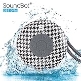 SoundBot SB510FM FM RADIO Water Resistant Bluetooth Wireless Shower Speaker with Built-in Mic, Detachable Suction Cup & Lanyard - Houndstooth