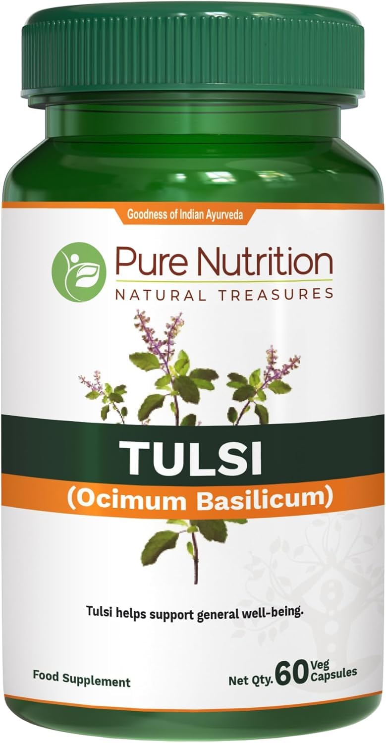 Pure Nutriton Tulsi Extract 708mg - 60 Caps (Extract Equiv. to 2585mg Basil Leaf Powder) with Eugenols and Ursolic Acid | 60 Veg Caps | Non GMO | Once Daily | 60 Days Supply.