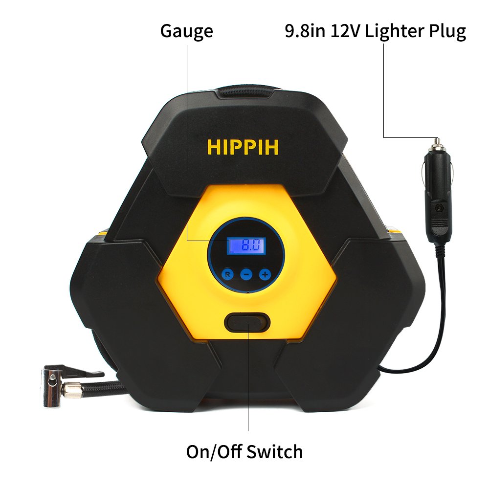 Hippih Car Air Pump- 12V DC 150PSI Portable Electric Auto Air Compressor Pump and Car Tire Inflator(Electronic Watch) 004