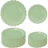 FALIZIFU 50 Pcs Sage Green Scalloped Paper Plates 25 × 7'' and 25 × 9'' Disposable Sage Scalloped Dinner Plates for Wedding Baby Shower Birthday Party Disposable Dessert Plate