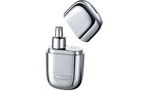 yoose Nose Hair Trimmer, Portable Nose Trimmer, IPX7 Waterproof, Rechargeable, Travel Size, Painless Trimming, USB-C Charging Nose Trimmer for Men and Women, Detachable Head, Dual Edge Blade, Silver