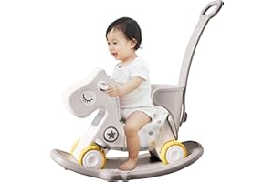 CHORBEYCH 4 in 1 Rocking Horse Balance Bike Ride Toy for Toddler 1-3 Baby Rocking Toy for Baby Rocking Horse for Toddlers with Push Handle (Gray)